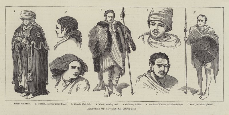 Schetsen van Abessijnse kostuums door English School