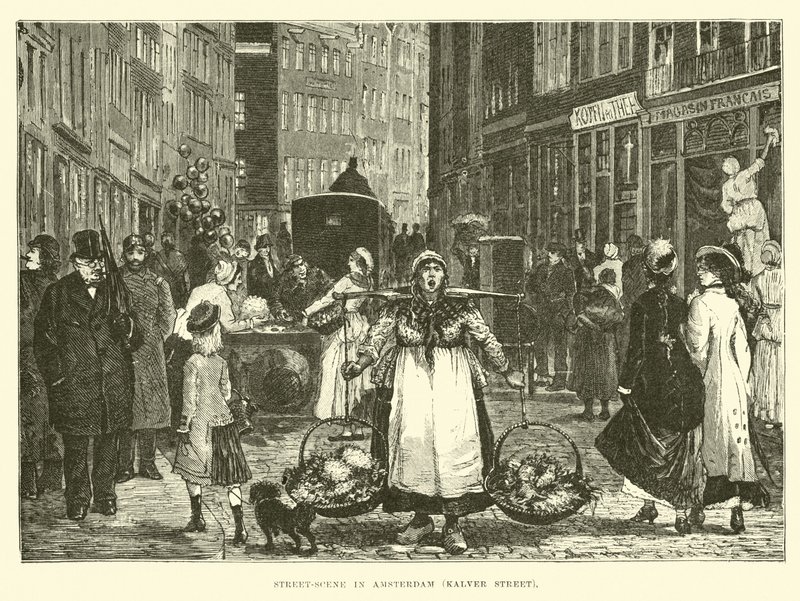 Straatscène in Amsterdam, Kalverstraat door English School