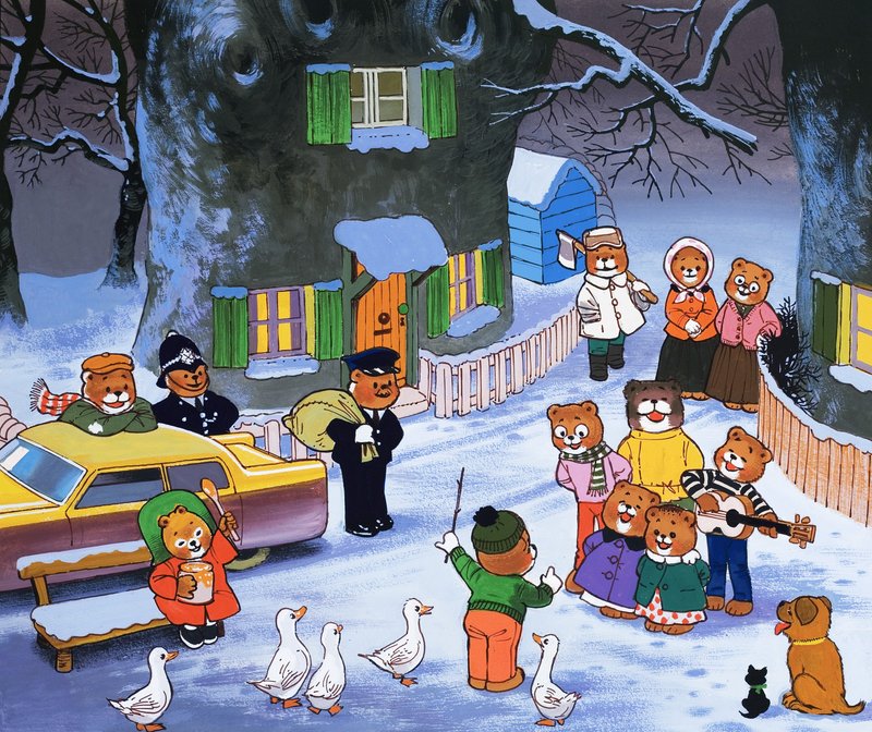 Teddyberen in winterscène door English School