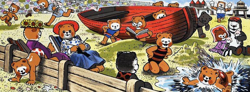 Teddyberen op het strand door English School