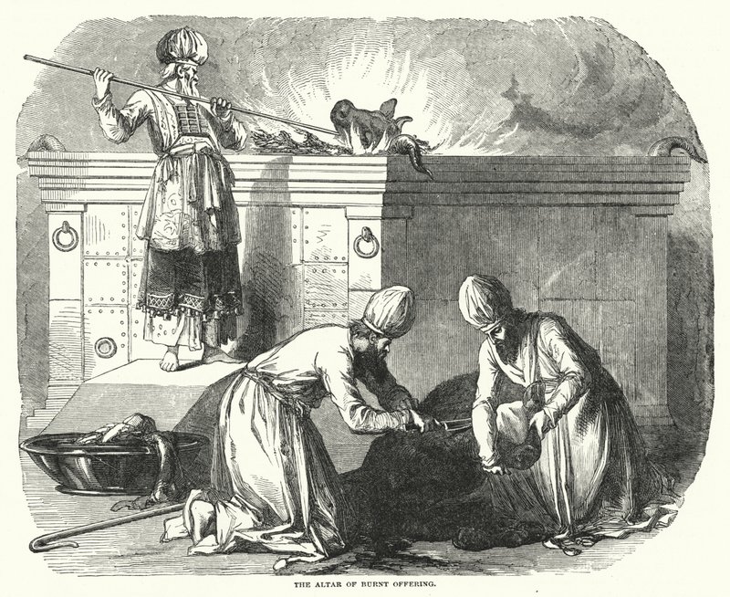 Het brandofferaltaar (gravure) door English School