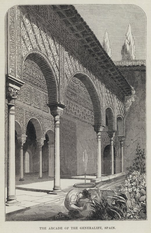 De Arcade van de Generalife, Spanje (gravure) door English School