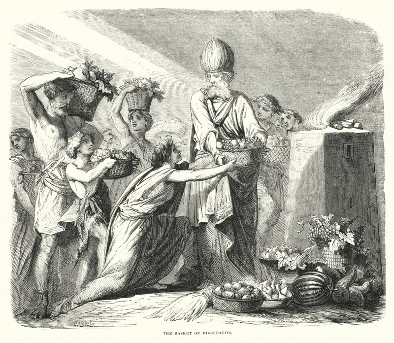 De mand met eerstelingen (gravure) door English School
