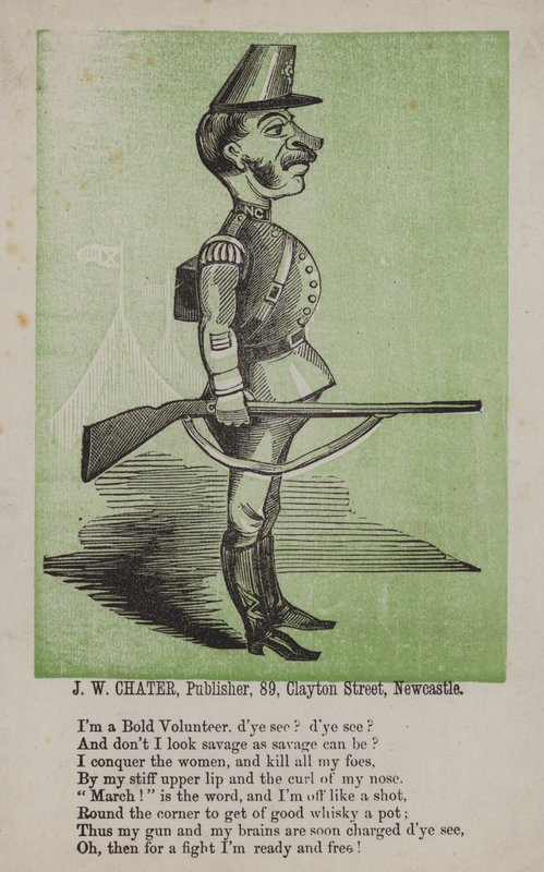 De dappere vrijwilliger (gekleurde gravure) door English School
