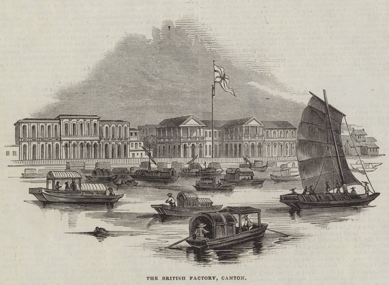 De Britse Fabriek, Canton (gravure) door English School