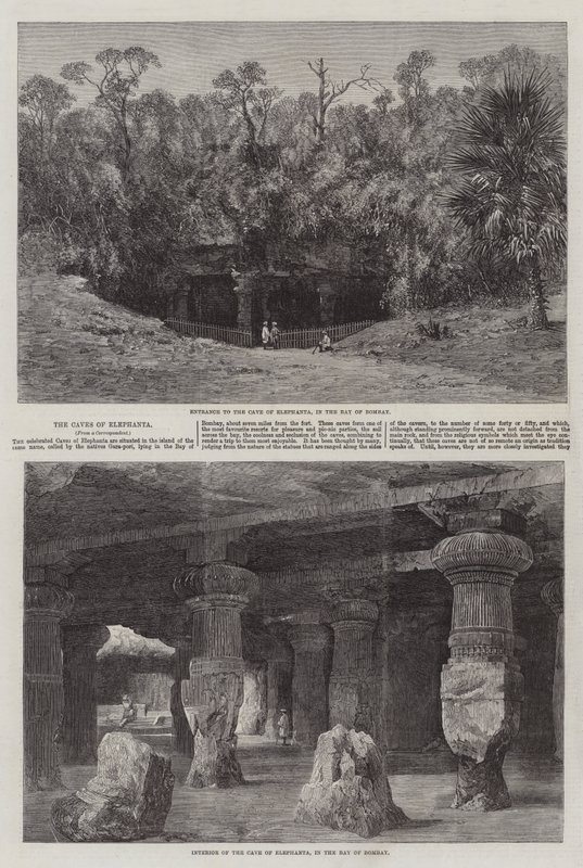 De Grotten van Elephanta (gravure) door English School