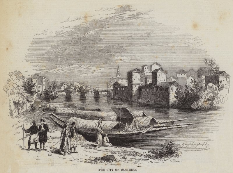 De stad Kasjmir (gravure) door English School