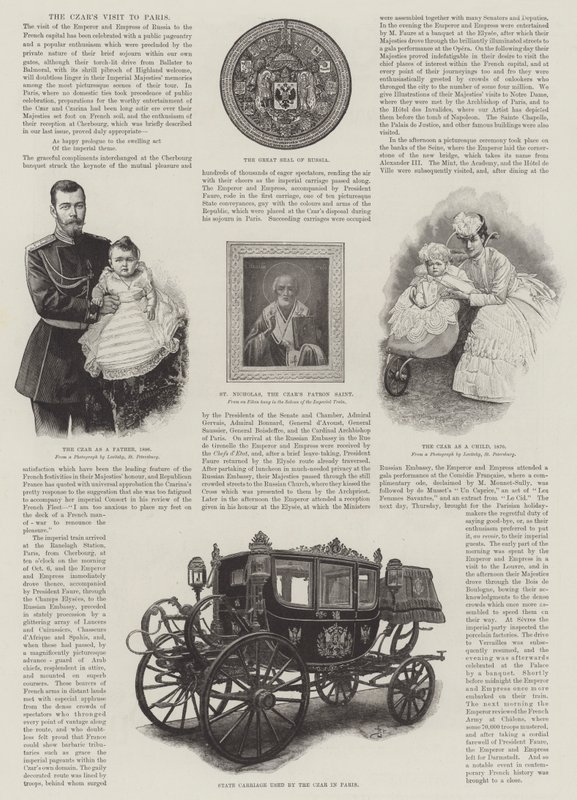 Het bezoek van de tsaar aan Parijs (gravure) door English School