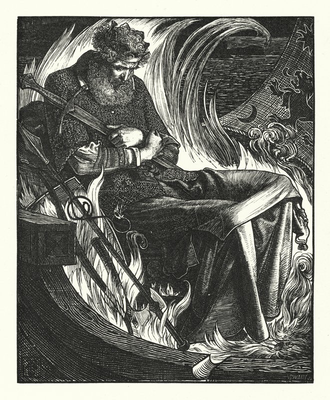 De Dood van Koning Warwolf (gravure) door English School