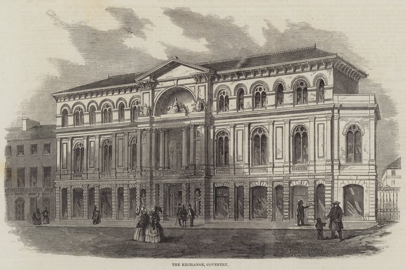 De Beurs in Coventry (gravure) door English School