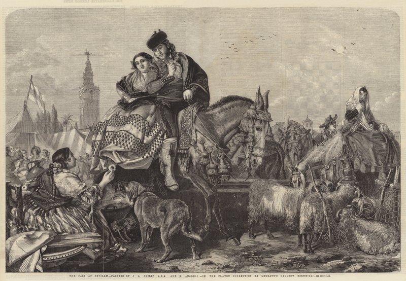 De kermis in Sevilla (gravure) door English School