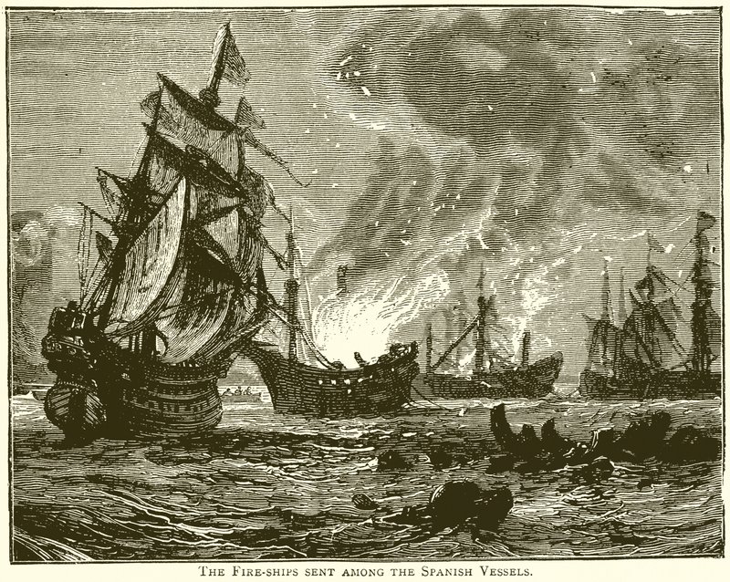 Het Brandschip Gestuurd naar de Spaanse Schepen door English School