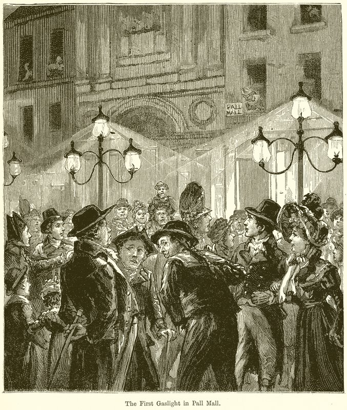 De eerste gaslamp in Pall Mall door English School