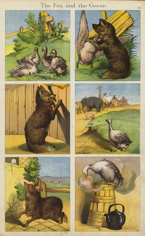 De Vos en de Ganzen (kleur litho) door English School