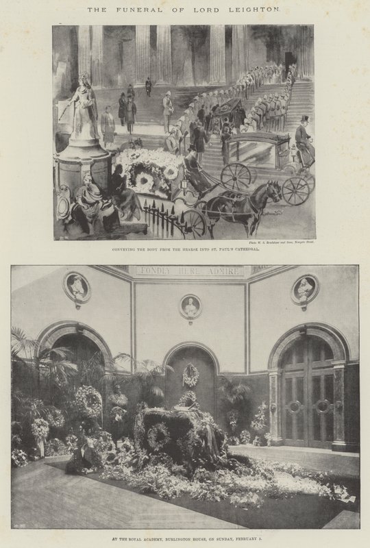 De begrafenis van Lord Leighton (litho) door English School