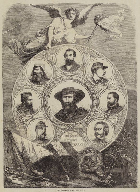 De bevrijders van Zuid-Italië (gravure) door English School