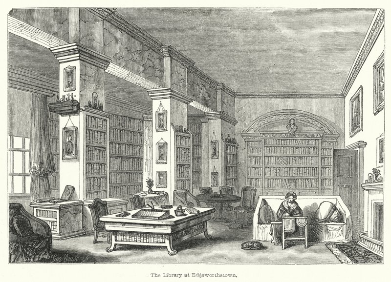 De bibliotheek in Edgeworthstown (gravure) door English School