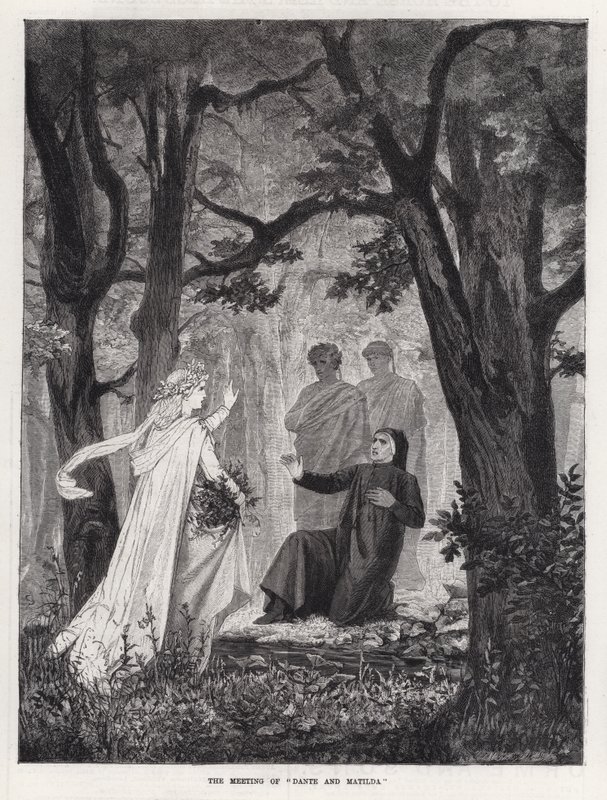 De ontmoeting van "Dante en Matilda" (gravure) door English School