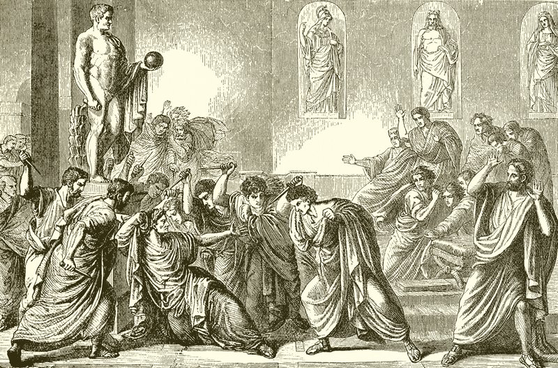 De moord op Julius Caesar (gravure) door English School