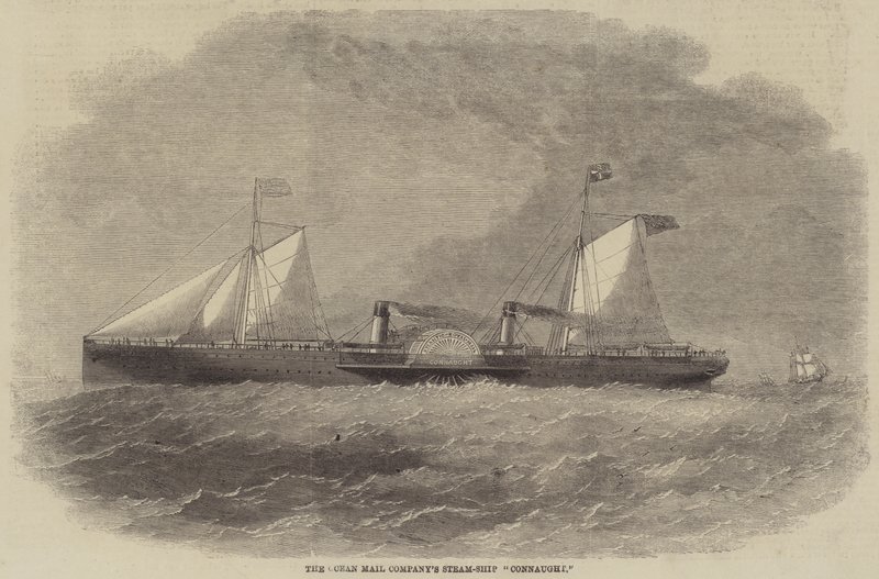 Het stoomschip "Connaught" van de Ocean Mail Company (gravure) door English School