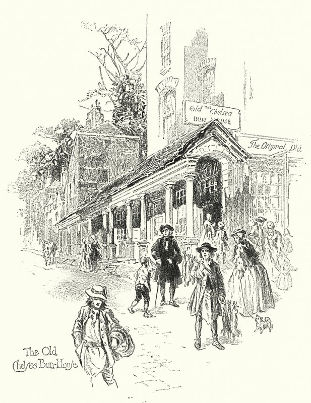 Het oude Chelsea Bun-House (litho) door English School