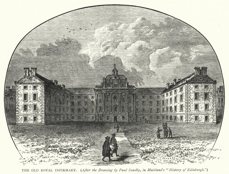 Het Oude Koninklijke Ziekenhuis (gravure) door English School