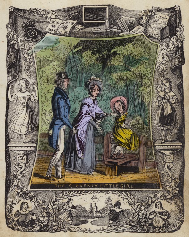 Het slordige meisje (gekleurde gravure) door English School