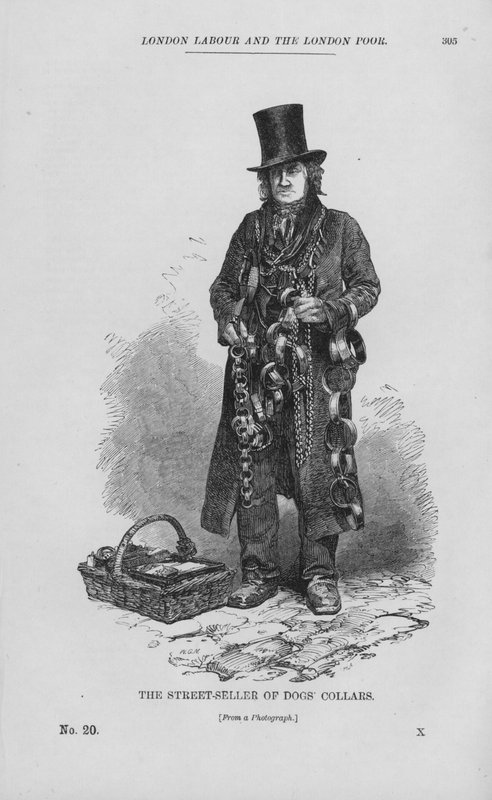 De Straatverkoper van Hondenhalsbanden (gravure) door English School