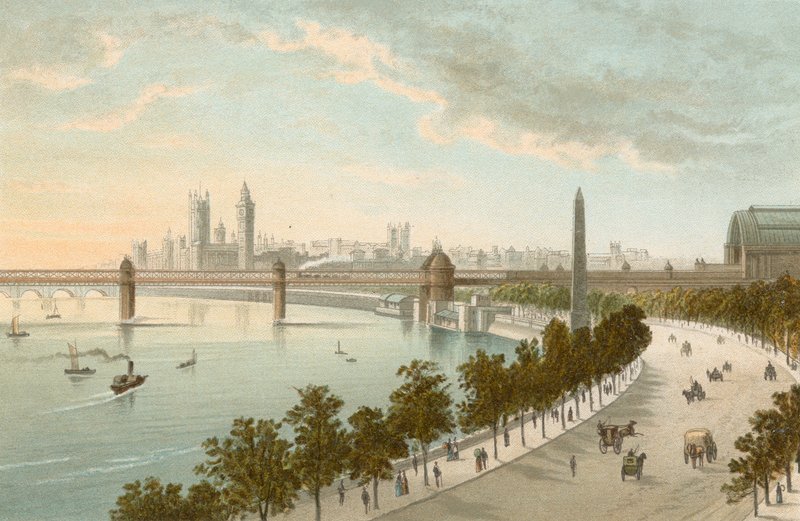 De Thames Embankment - kijkend naar het westen door English School