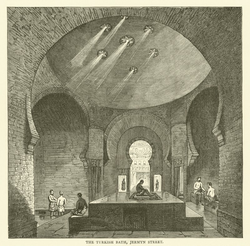 Het Turkse bad, Jermyn Street (gravure) door English School