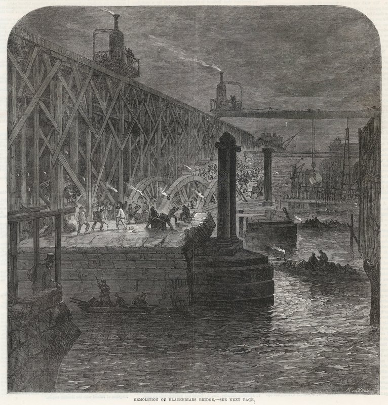 De sloop van Blackfriars Bridge door English School