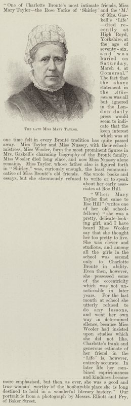 De wijlen Miss Mary Taylor (gravure) door English School