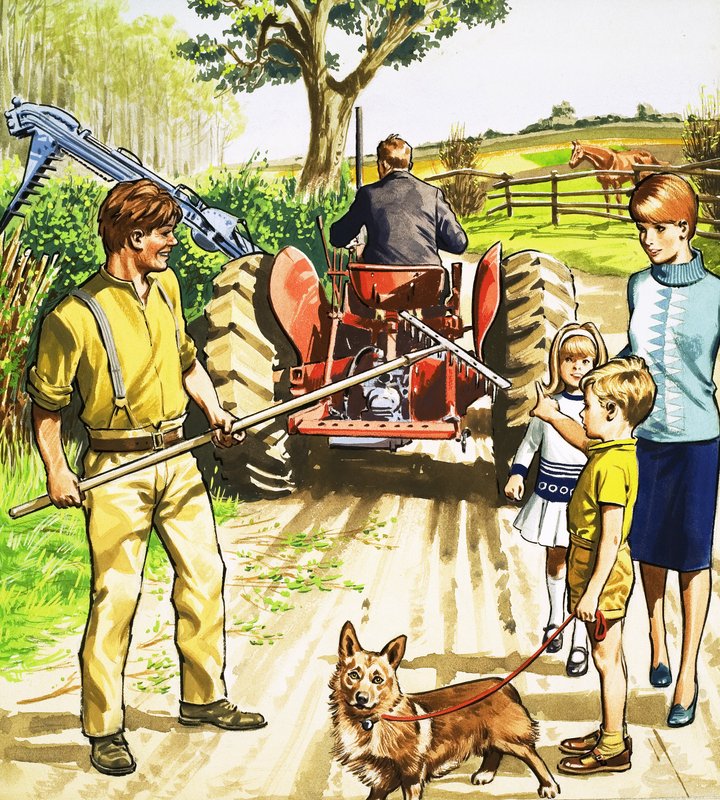 Tractorrijder en maaier door English School