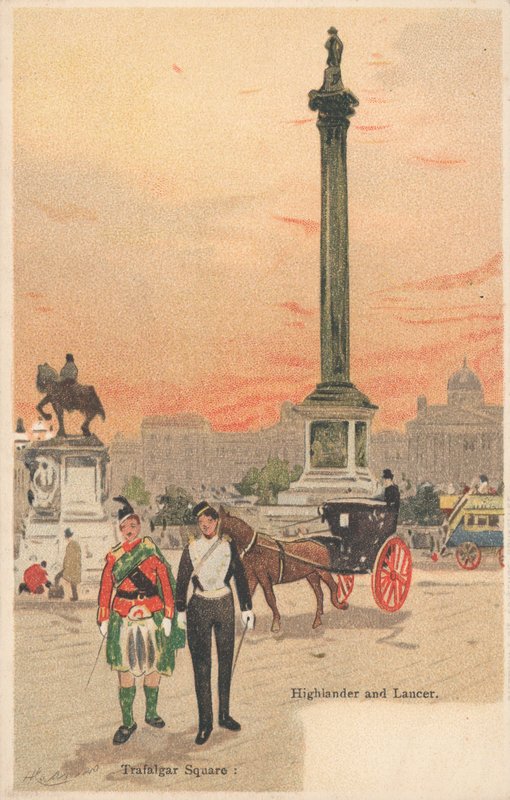 Trafalgar Square, Londen, Hooglander en Lansier door English School