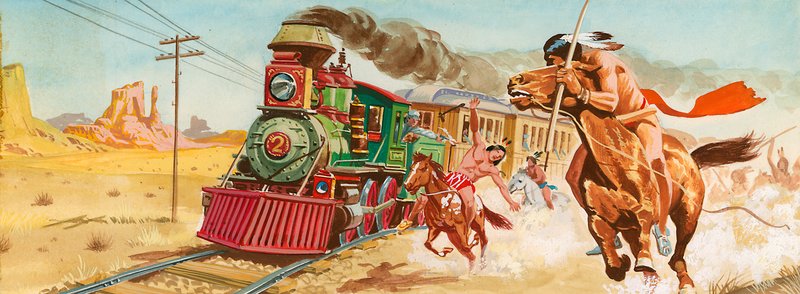 Trein aangevallen door Indianen door English School