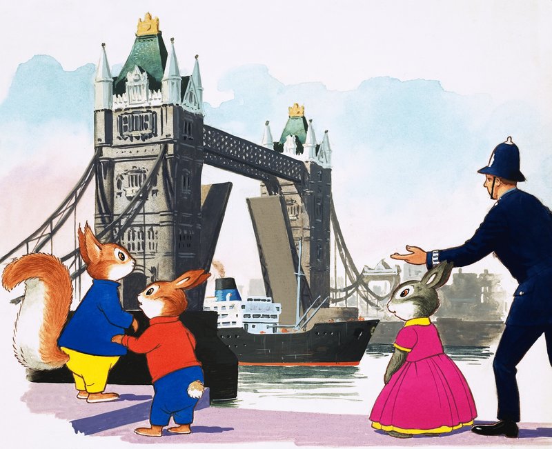 Tufty en London Bridge door English School