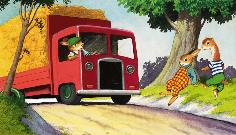Tufty rijdt met hooiwagen door English School