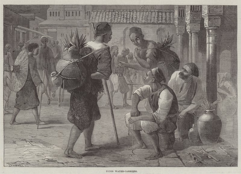 Waterdragers in Tunis (gravure) door English School