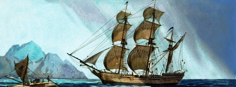 Ongeïdentificeerd zeilschip nadert een eiland door English School