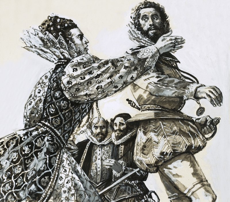 Ongeïdentificeerde scène met Elizabeth de Eerste door English School