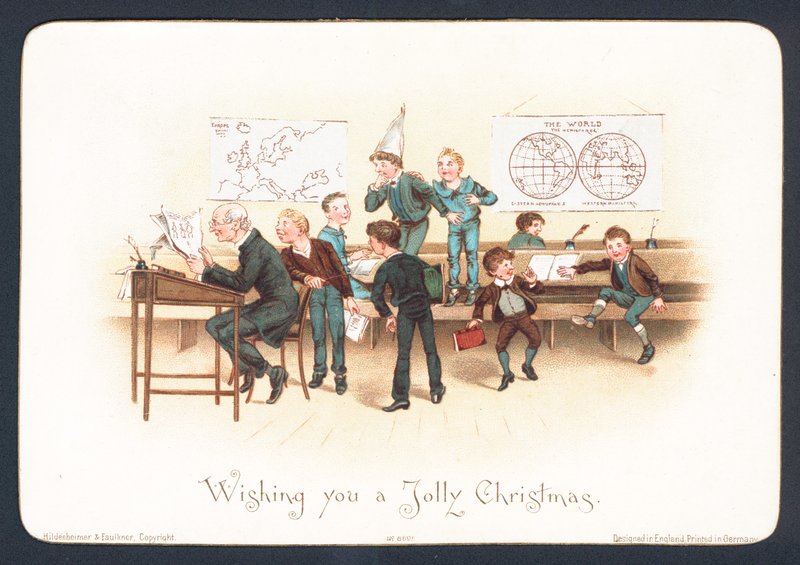 Ongehoorzame Studenten in het klaslokaal, Kerstkaart door English School