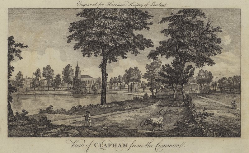 Uitzicht op Clapham vanaf het Common door English School