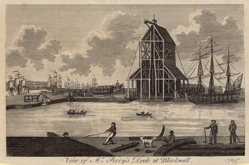 Uitzicht op de scheepswerf van Mr. Perry in Blackwell door English School
