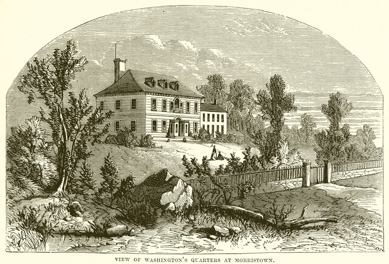 Uitzicht op Washingtons kwartieren in Morristown door English School