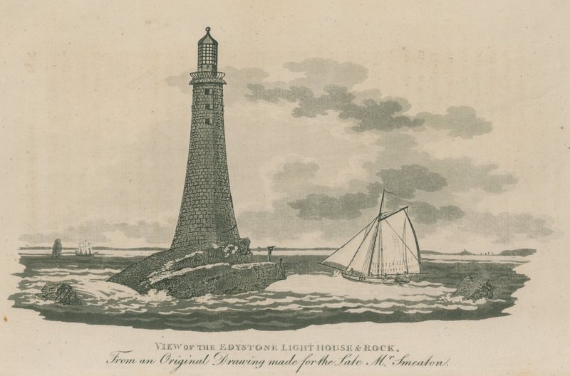 Uitzicht op de Edystone Vuurtoren en rots door English School