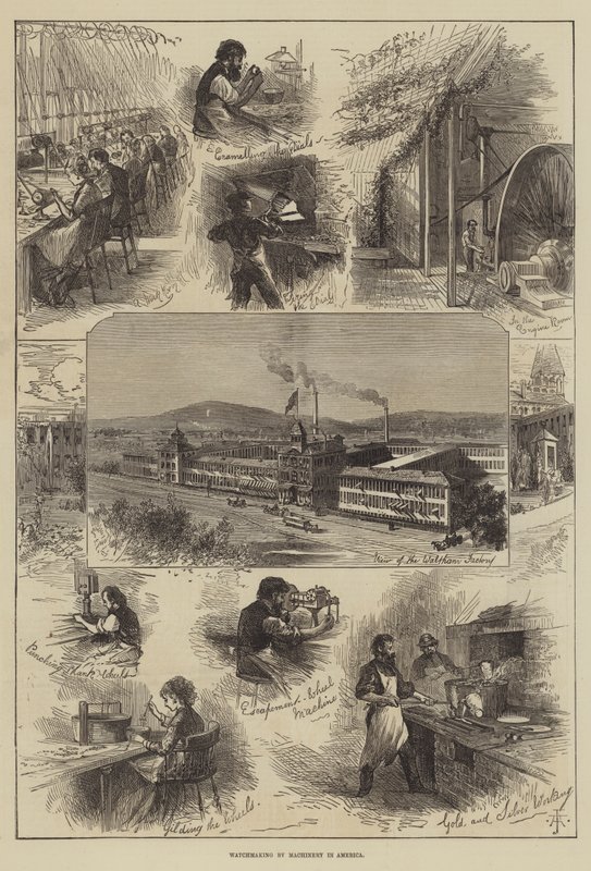 Horlogemaken door machines in Amerika (gravure) door English School