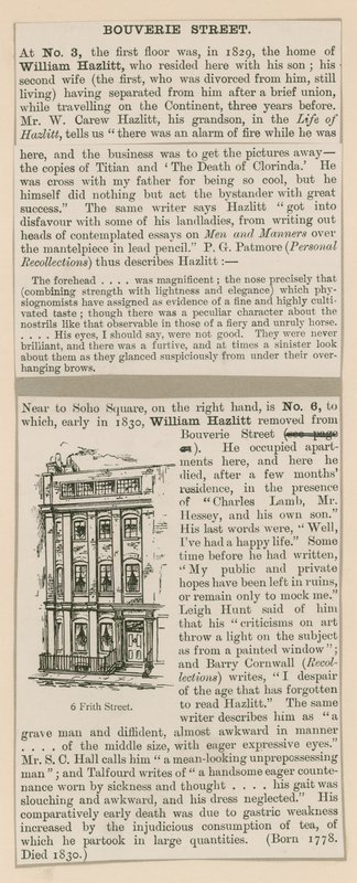 William Hazlitt and 6 Frith Street door English School