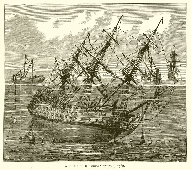 Schipbreuk van de Royal George, 1782 door English School