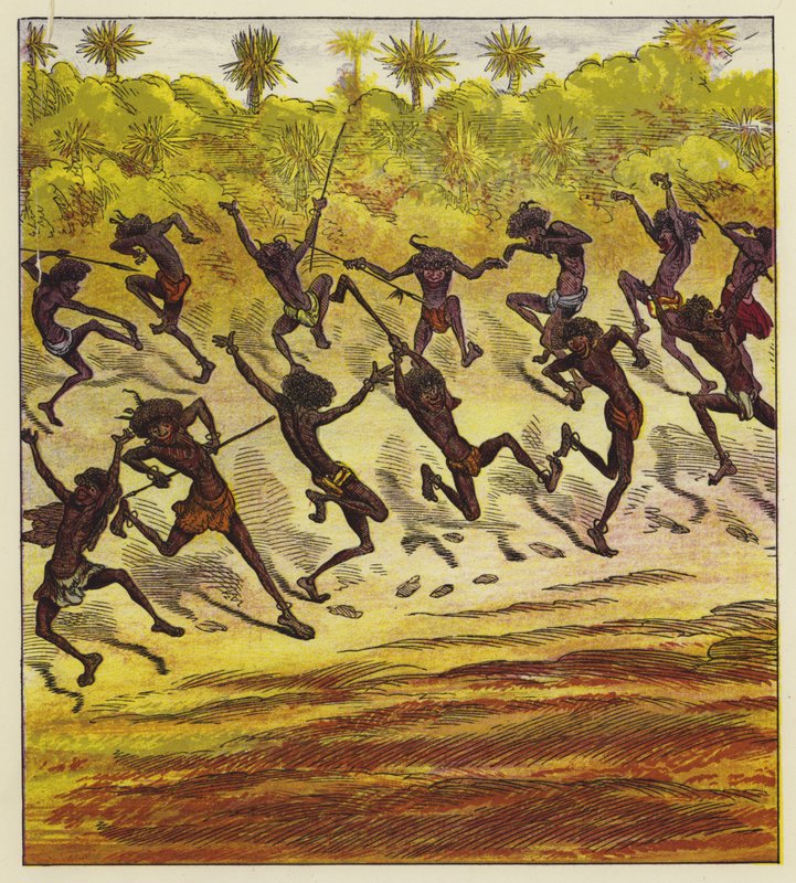 Kannibalen dansen door Ernest Henry Griset