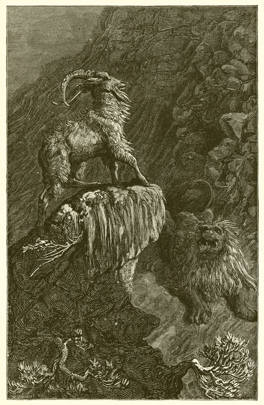De geit en de leeuw door Ernest Henry Griset